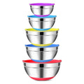 5pcs Stainless Steel Salad Bowl Kitchen Cooking Space Saving Storage Metal Mixing Nesting Bowls Set with Airtight Lids