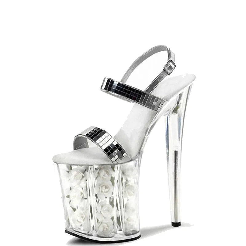 2021NEW Nightclub Fish Mouth Sexy Women Party Dress Shoes 20cm Peep Toe High Heel Sandals Platform Shoes