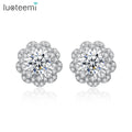 LUOTEEMI Trend Women Fashion Custom Korea Design Exquisite Rhodium White Gold Plated Cubic Zirconia Earrings Stud Wholesale