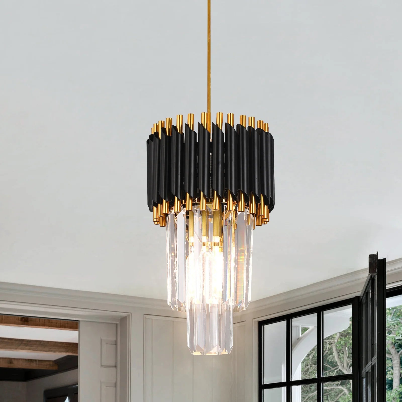 Apartment Simple Modern Light Luxury Hanging 2 Tier Capiz Chandelier for Living Room Restaurant