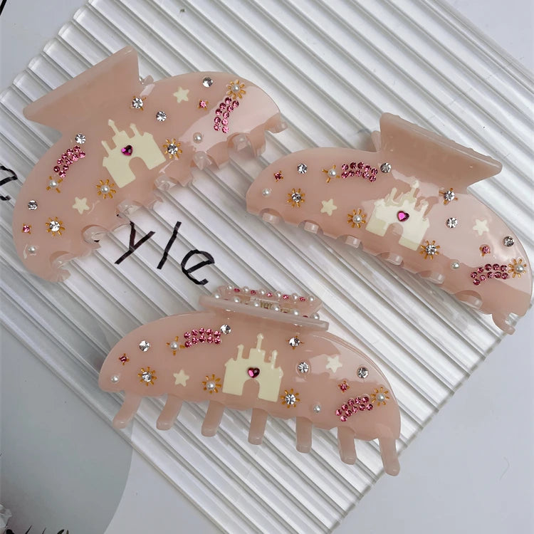 Latest Hot Sale Ponytail Splicing Custom Claw Clip Cute Acetate Castles and Stars Cellulose Acetate Hair Claw