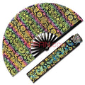 In Stock Magical Paisley Iridescent Holographic Bamboo Folding Clack Hand Fan with Fan Bag As Rave Festivals Party Accessories