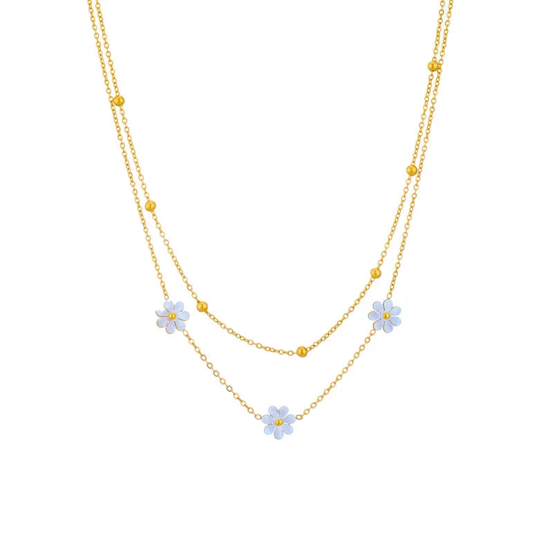 Nabest Women Stainless Steel Daisy Pendant Necklace PVD Plated Shell Flower Layers Tassel Jewelry Necklaces