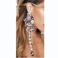 Wholesale Fashion Jewelry Statement Earring Extra Long Full Rhinestone Big Earrings for Women Crystal Tassel Statement Earrings