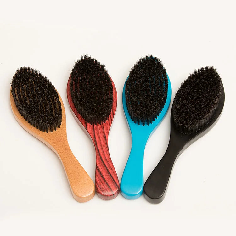 Custom Color 360 Curved Nylon Vegan Bristle Beard Brush with Handle Paddle Vent Feature Compact Shaving Wave Brush Logo Accepted