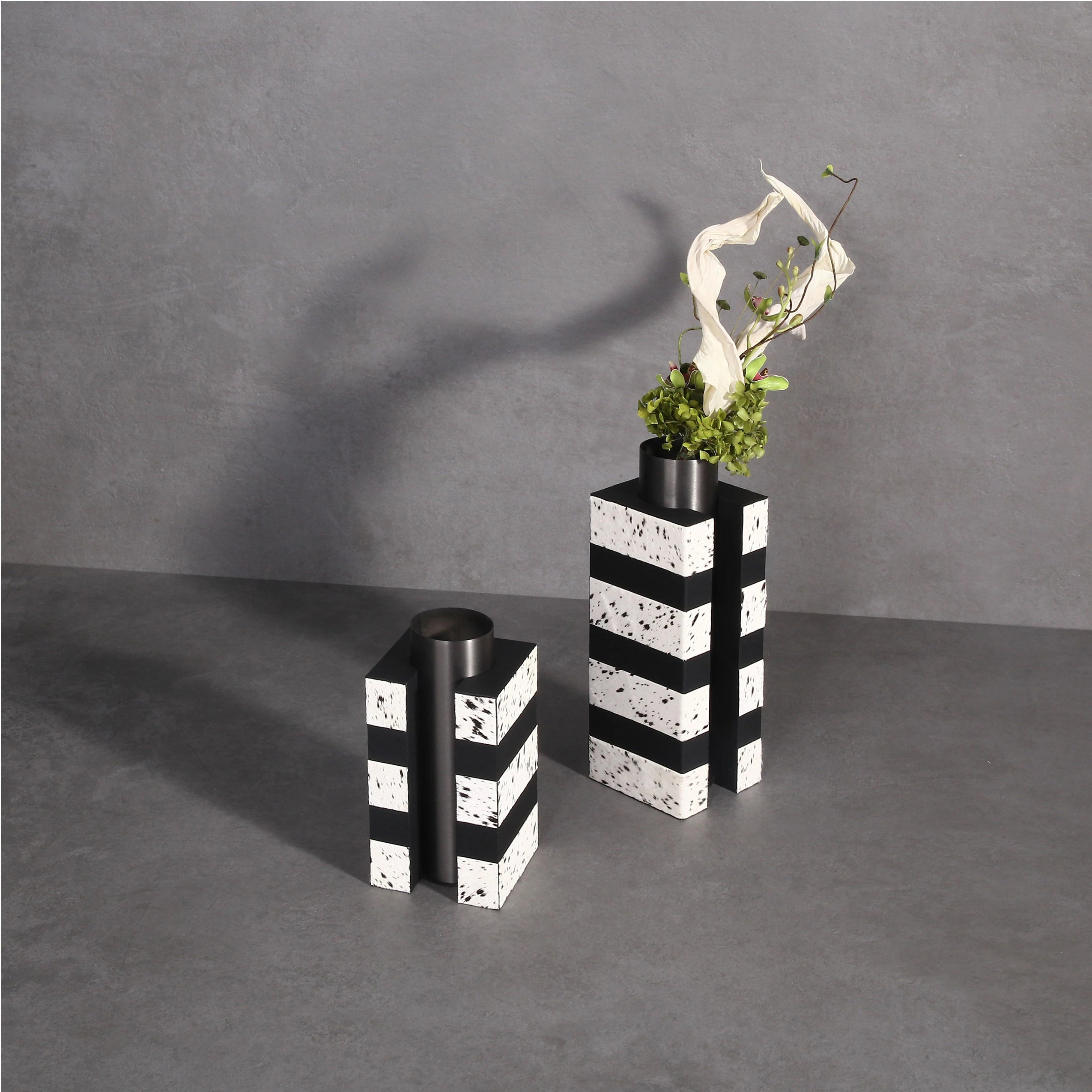 M3-277 Modern Luxury Nordic Square Home Decor Horsehair Leather Accent Vase for Wedding Floral Home Accent Decoration