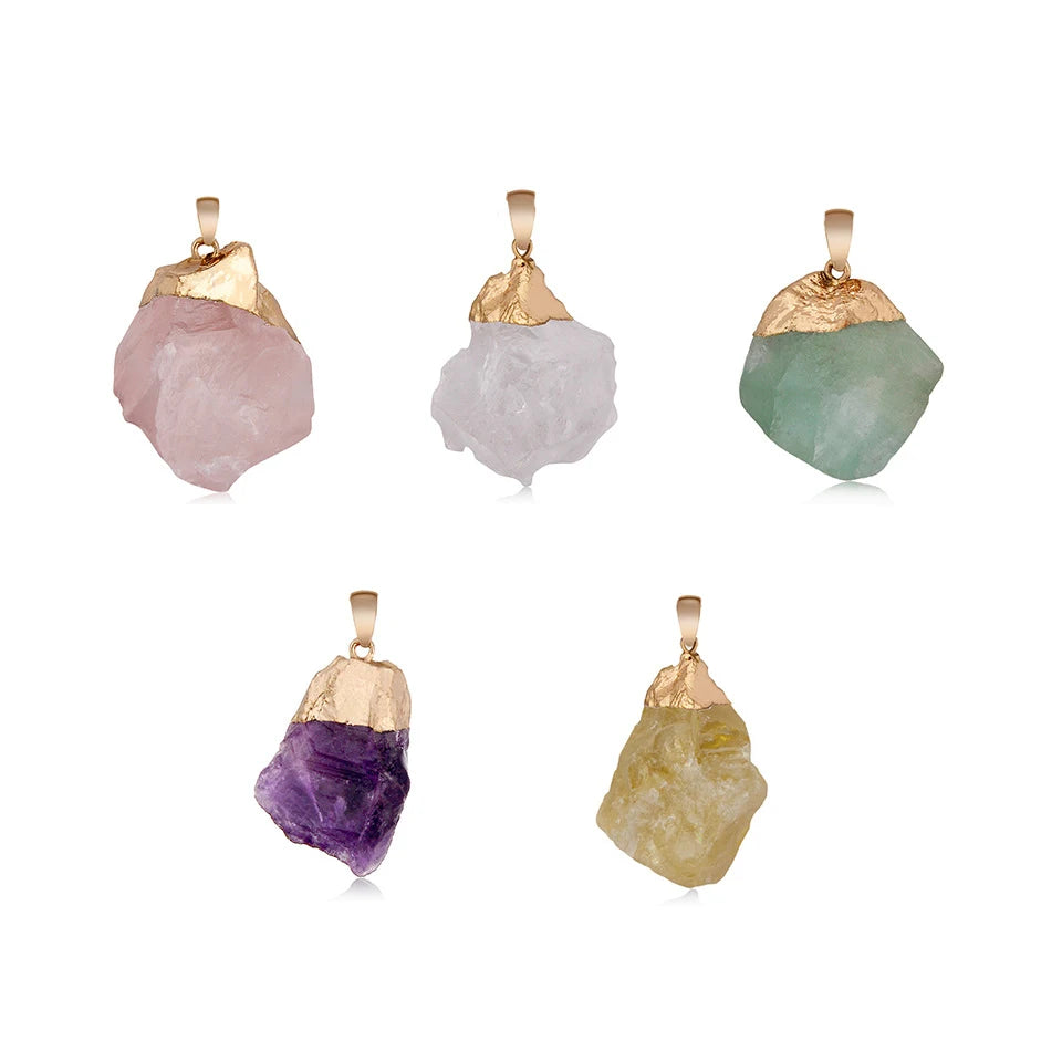 Wholesale Natural Raw Rough Gemstone Stone Pendant Irregular Amethyst Tourmaline Crystal Charms for Jewelry Making 15mm-30mm