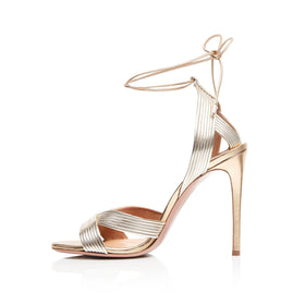 Ladies Summer Round Open Toe Sandals Ankle Strap Lace up Stiletto High Heels Shoes for Women