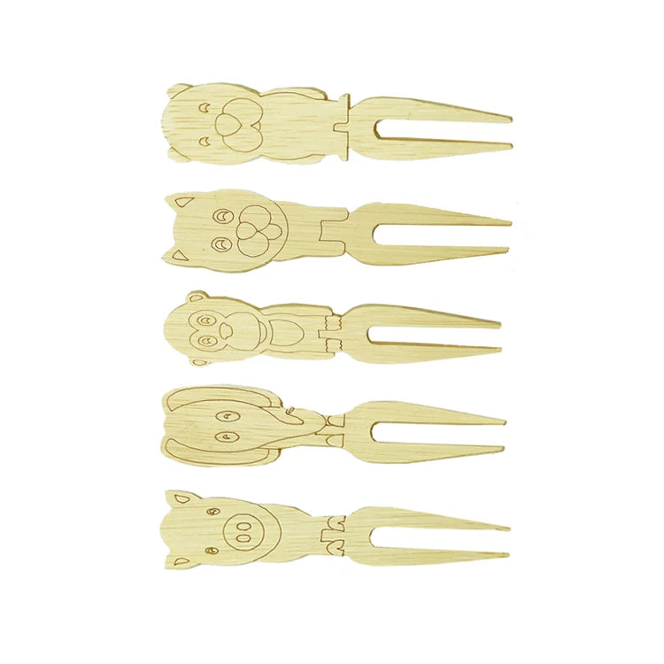 Mini Portable Bamboo Reusable Bento Sign and Metal Fruit Forks Cute Kids' Food Picks Disposable Household Children's Utensils