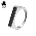 VAF Black Enamel Rectangle Signet Ring Statement Stainless Steel Silver Stamp Ring for Men