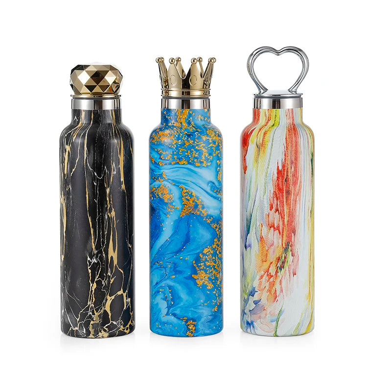 2025 New Design Crown Cup Double Wall Vacuum Flask Insulated Stainless Steel Sport Water Bottle