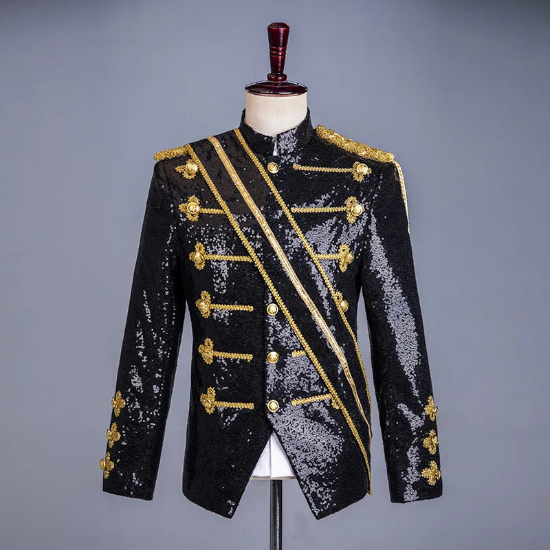 M-3XL European Sequin Stylist Men's Nightclub DJ Performance Dress Jacket Performance Dress Coat