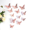 12PCS 3D Metallic Hollow Butterfly Wall Decals Christmas Festival Home Party Decoration Stickers