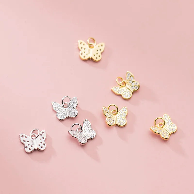 Cute Pendant 925 Sterling Silver Gold Plated Micro Inlaid Zircon Sweet Butterfly Charm for Jewelry Necklace Bracelet Making