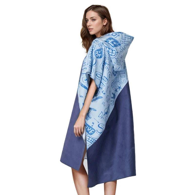 Microfiber Hooded Summer Robe Custom Design Personalized Beach Towel Poncho Traveling Swimming Compressed Quick-Dry