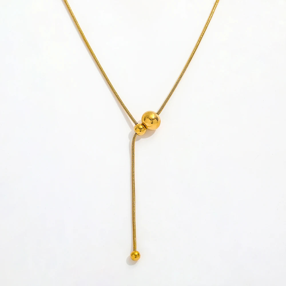 JOOLIM Ready to Ship High End 18k Gold Plated Stainless Steel Pulling Type Beads Dainty Snake Chain Necklace Fashion Jewelry