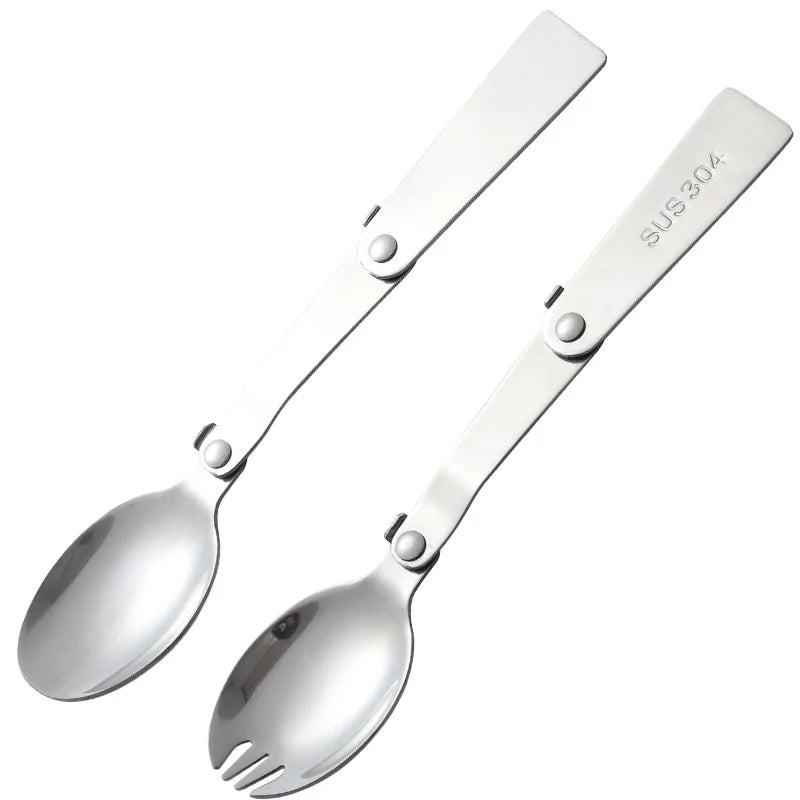 Portable Reusable Collapsable Outdoor Salad Spork Travel Foldable Fork Spoon Kids Stainless Steel Folding Spoon