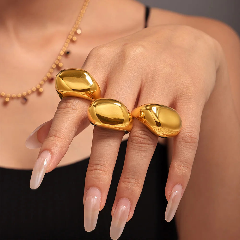 Stainless Steel Statement Ring 18K Gold Plated Oversized Rings Exaggerated Large Rings for Women Waterproof Jewelry Wholesale