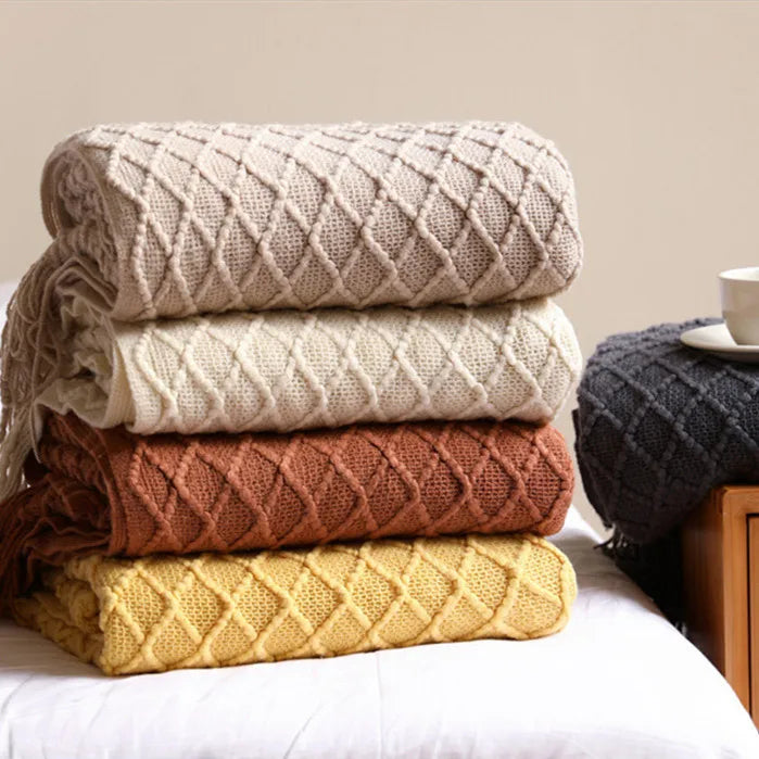 Aoyatex Geometry Adult Wearable Soft Chunky Crochet Acrylic Knitted Blanket Throw for Office Break Throws and Blankets