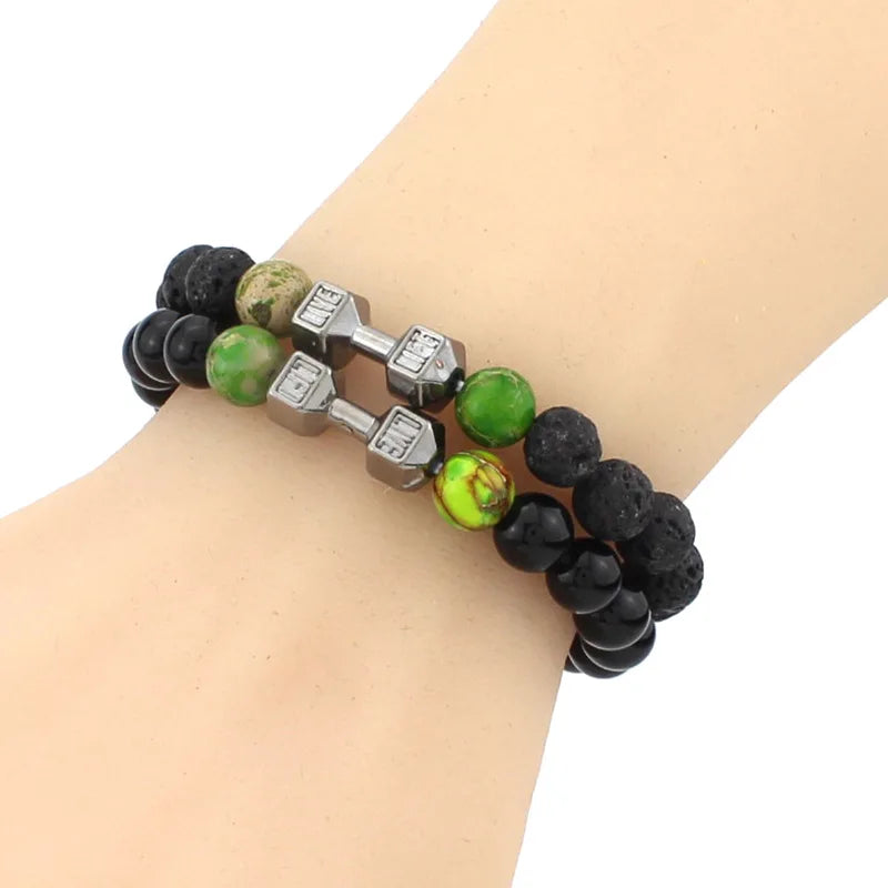 Hot Selling Cool Volcanic Rock Anxiety Bead Bracelet Adjustable Fitness Yogas Dumbbell Stone Beads Bracelet for Men