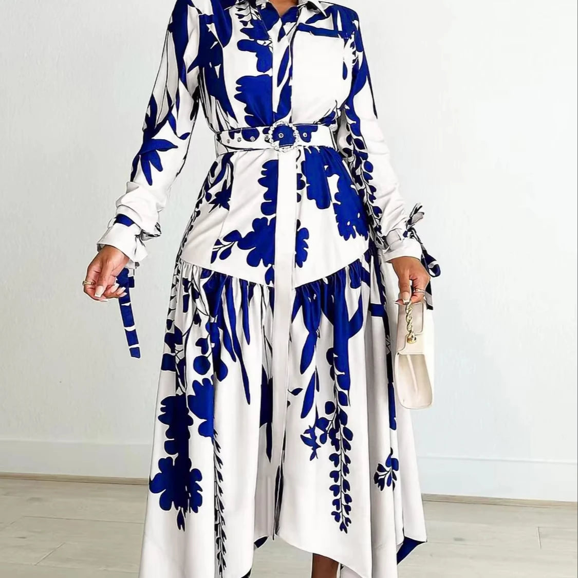 2025 Women's Office Lady Dress With Belt African Women Office Style Plus Size Dresses Women Casual Outfit for Mom