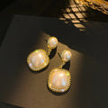AA00341 Women S925 Needle Luxury Shiny Crystal Diamond Square Pearl Drop Earrings Jewelry Party Gifts