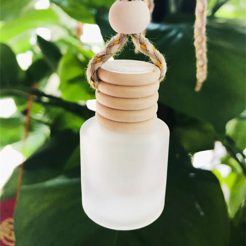 Empty Hanging Freshener Pendant Car logo Vent air square Wooden Cap Glass Car Perfume Diffuser Bottle