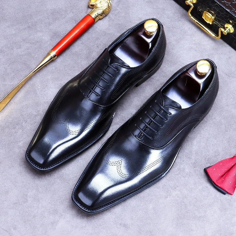 2022 Men's Cowhide Leather Casual and Business Shoes Lightweight Pointed Toe Wedding Style for Autumn Season