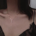 Korean Trendy Gold Silver Color Clavicle Chain Charm Necklace Shiny Strip Geometric Cubic Zircon Necklace for Women