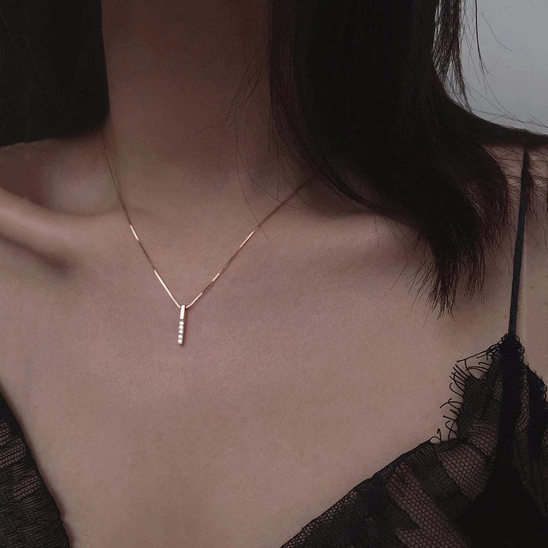 Korean Trendy Gold Silver Color Clavicle Chain Charm Necklace Shiny Strip Geometric Cubic Zircon Necklace for Women