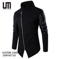 Liu Ming Fall Winter Men Clothes Streetwear Leather Patchwork Asymmetrical Slim Punk Sweatshirt