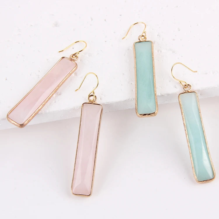 Wholesale Trendy Simple Design Natural Selenite Bar Earrings Rectangular Shape Charm Generous Earrings