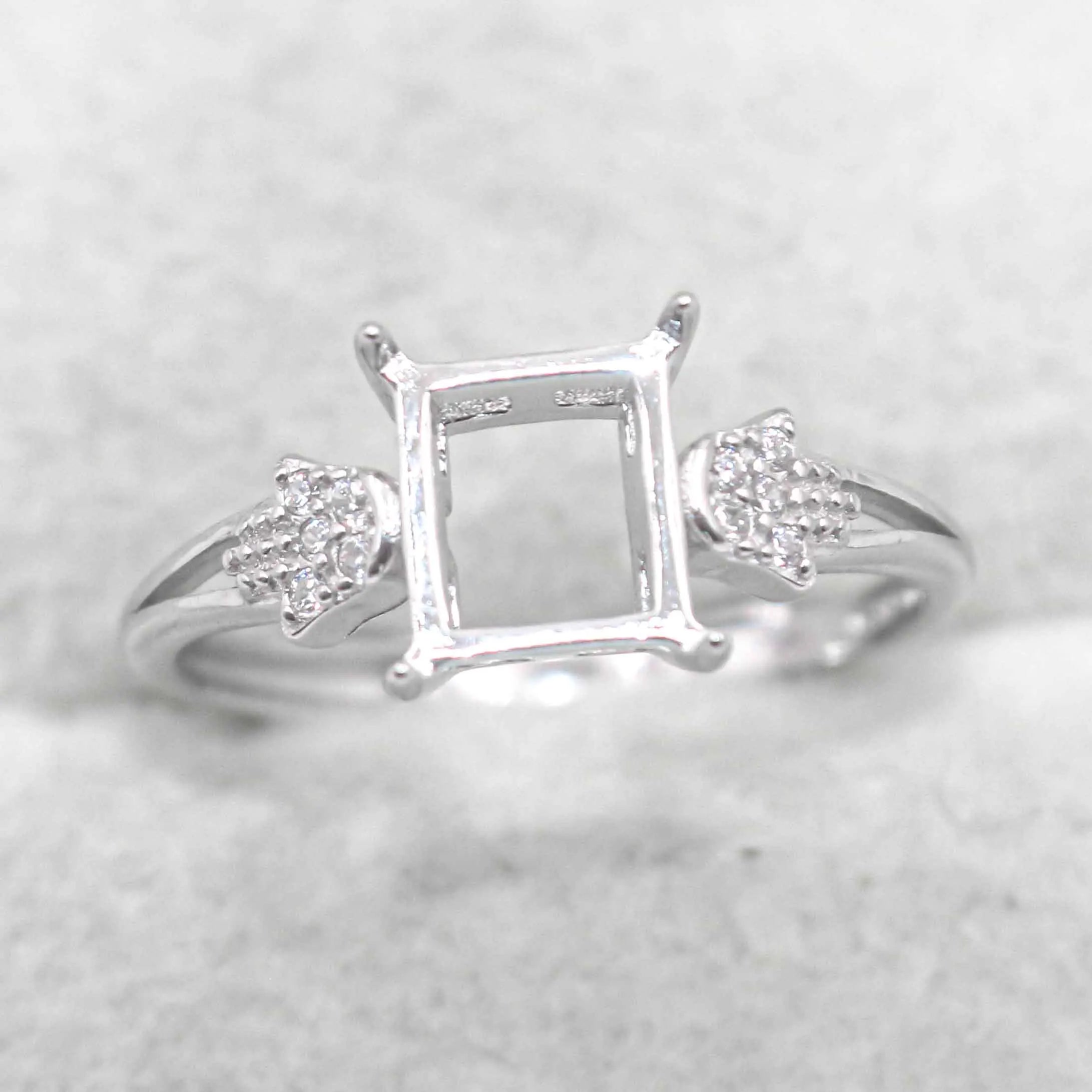 Sterling Silver 6*7mm Semi Mount Ring Square Shape Empty Frame Blank Claws Setting S925 Base Without Center Stone for Inlay DIY
