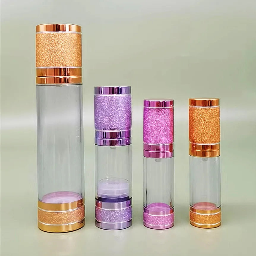 Luxury 15ml 30ml 50ml 100ml 120ml pink Purple Cylindrical Plastic Vacuum Lotion Pump Bottle Refillable Cosmetic Packaging Bottle