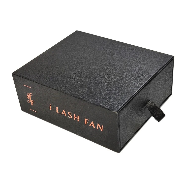 Wholesale Custom Black Fancy Gift False Eyelashes Packaging Box Rigid Sliding Out Drawer Ribbon for Cosmetics Embossed Printing