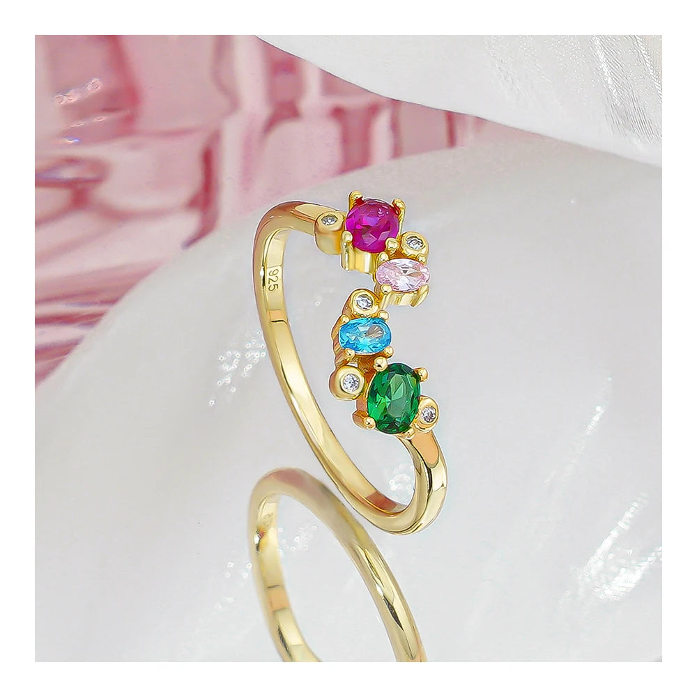 S925 Pure Silver Colored Zircon Opening Pure Silver Ring Popular Among Women Niche Light Luxury Ins Style Ring