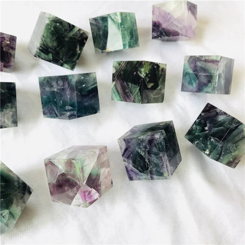 Hot Sale Natural Healing Colored Fluorite Block rainbow Stone Rainbow Fluorite Cube square for Gifts Decoration