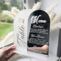 Wedding Supplier Arch clear Frosted Place Decoration Table Centerpieces Signs Gold Mirror Acrylic Table Number With Menu Stand