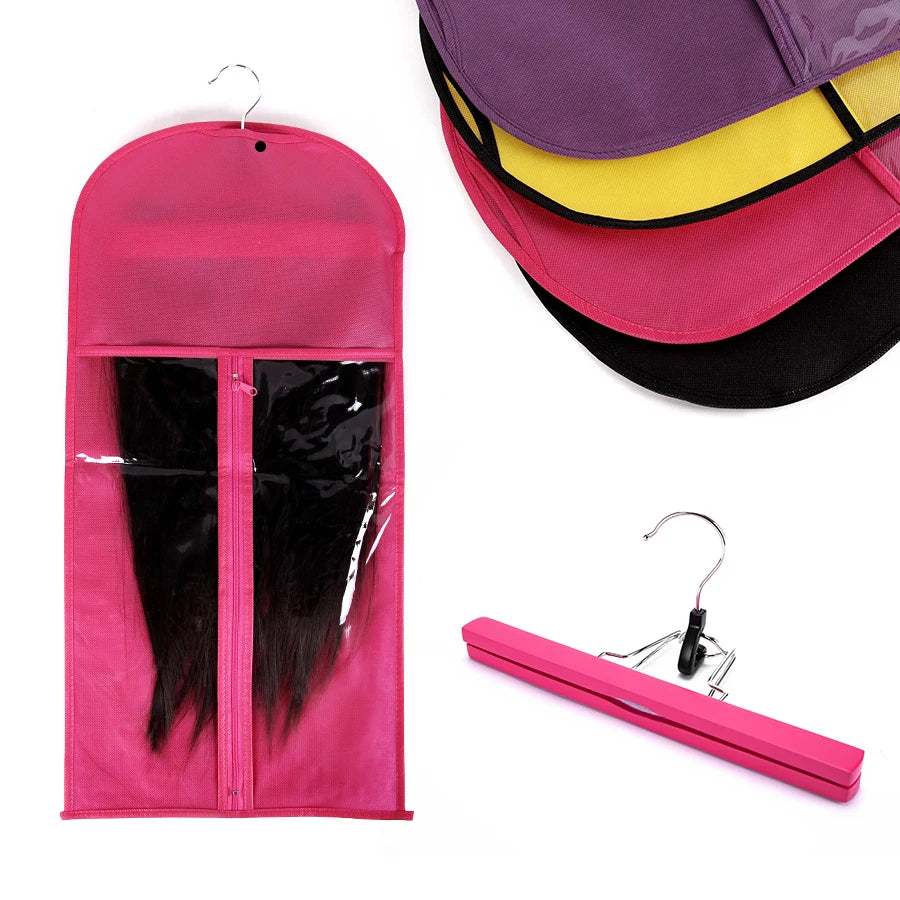 Hair Extensions Carrier Storage Non Woven Suit Case Bag Package with Wooden Hanger for Virgin Hair Weft Clip in Hair Extension