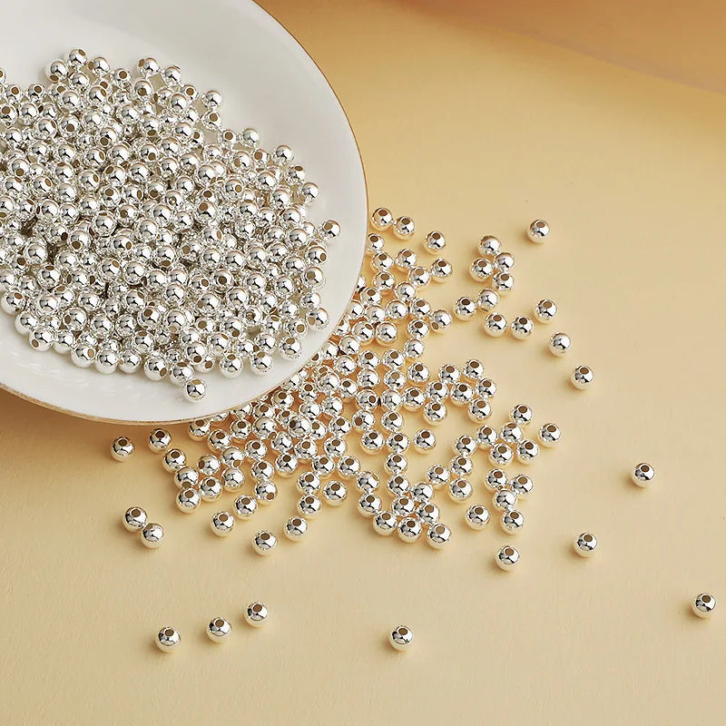 100pcs/bag 925 Sterling Silver Round Beads Spacer Beads Accessories Silver Bead for Bracelet Necklace Jewelry Making Findings