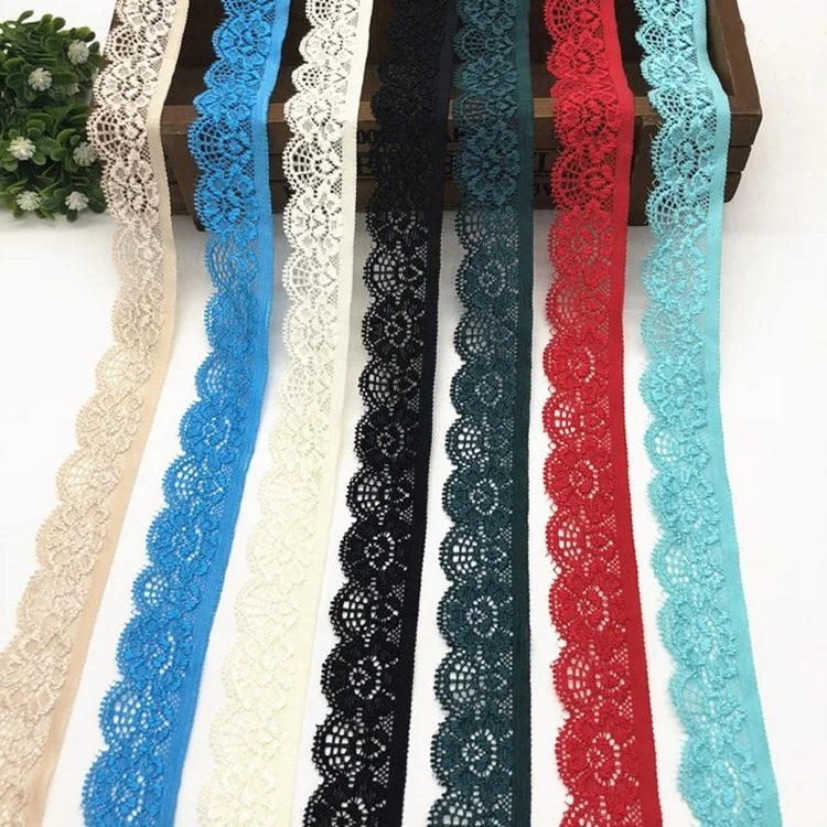 Wholesale Various Color 2.5cm Wide Garment Accessory Elastic Custom Flower Trim Lace Ribbon Trim DIY Lace