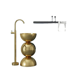 Personalized European Stainless Steel Column Style Bathroom Wash Basin Floor Mounted with Drainer Integrated Brushed Gold
