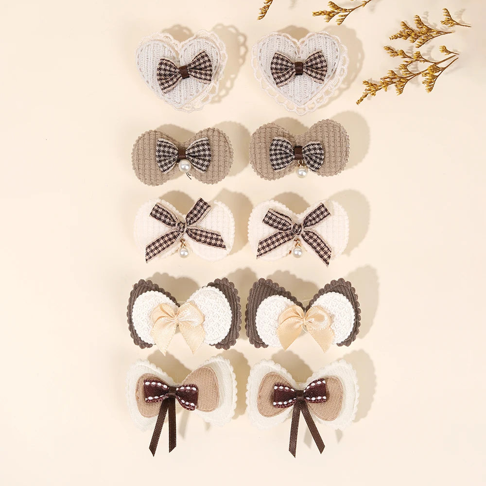 CN  8/10Pcs Cartoon Crown Fabric Sweet Hair Clip Set Soft Flower Hair Pins for Girls Princess Hair Clip