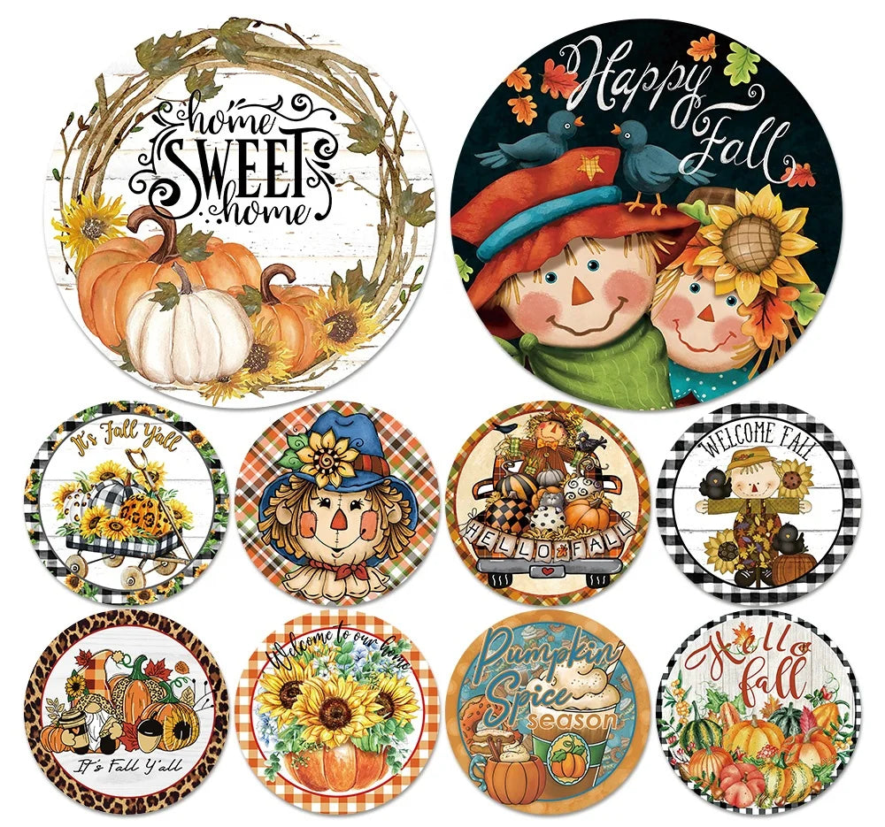 Putuo Decor 3 Sizes Fall Round Wooden Wall Sign Welcome Autumn Farmhouse Festival Decoration