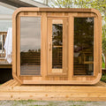 Cube Sauna Electric Dry Steam 6kw Panoramic Glass Outdoor Solid Wood Canadian Red Cedar Computer Control Transom Windows