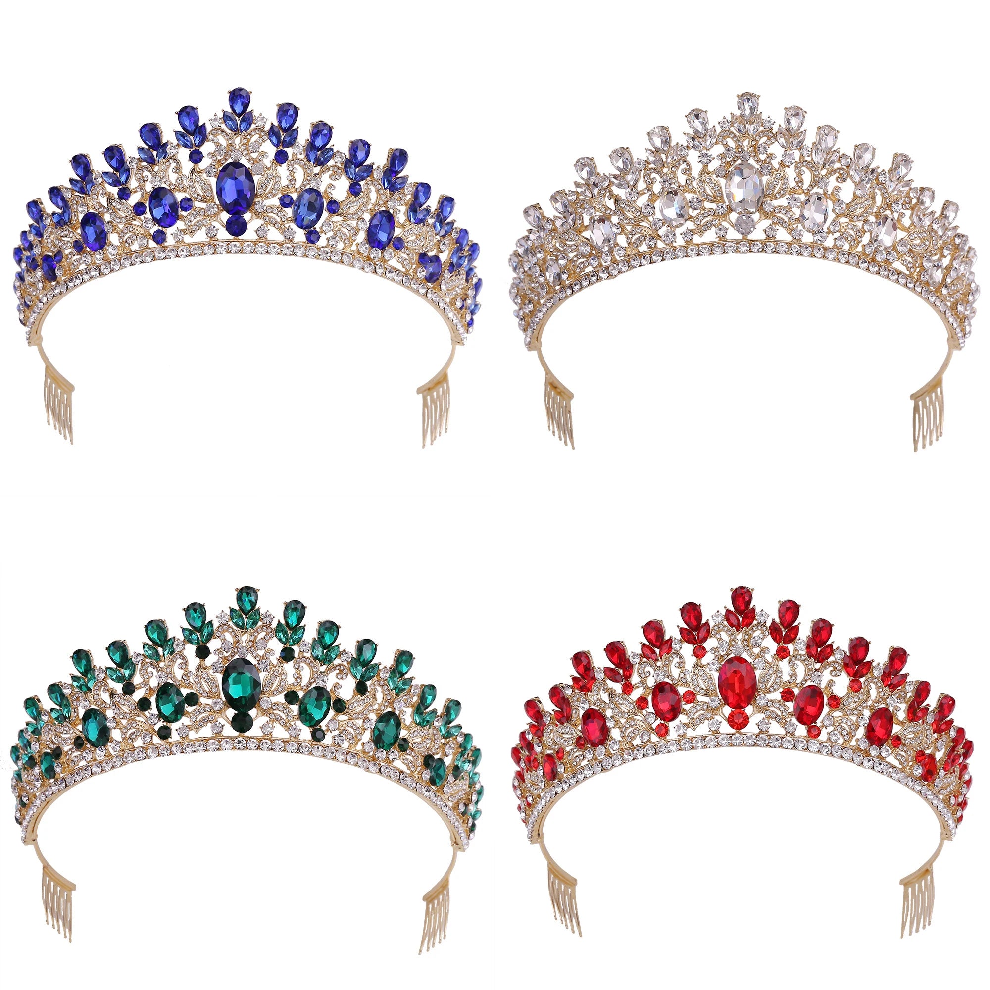 Wedding Hair Accessories Headband Leaves Inlaid With Green Crystal Baroque Bride Crown Tiaras