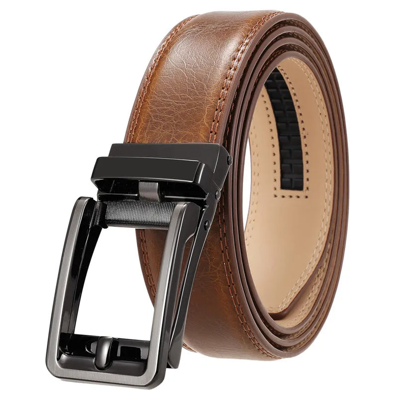 LQbelt Men's Automatic Buckle Ratchet Belts for Men Genuine Leather Belt Waistband OEM Factory Custom LOGO