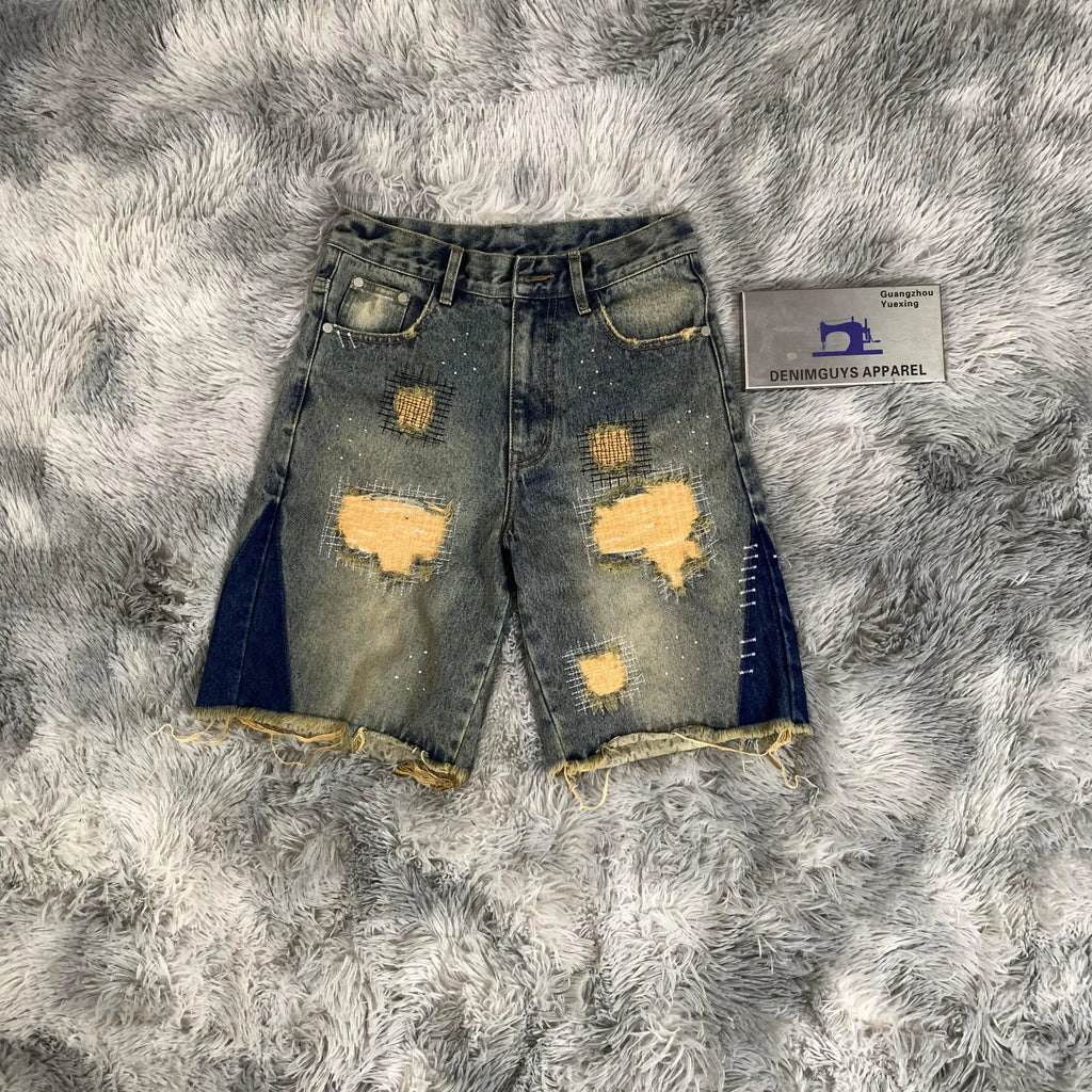 DENIMGUYS Mens Jean Shorts Distressed Ripped Denim Shorts Summer Casual Vintage Loose Men's Jorts
