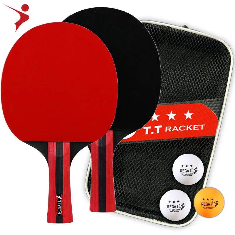 REGAIL 7 Layer Black Wooden 3 Star Table Tennis Racketsping Pong Paddles - High-Performance Set with Premium