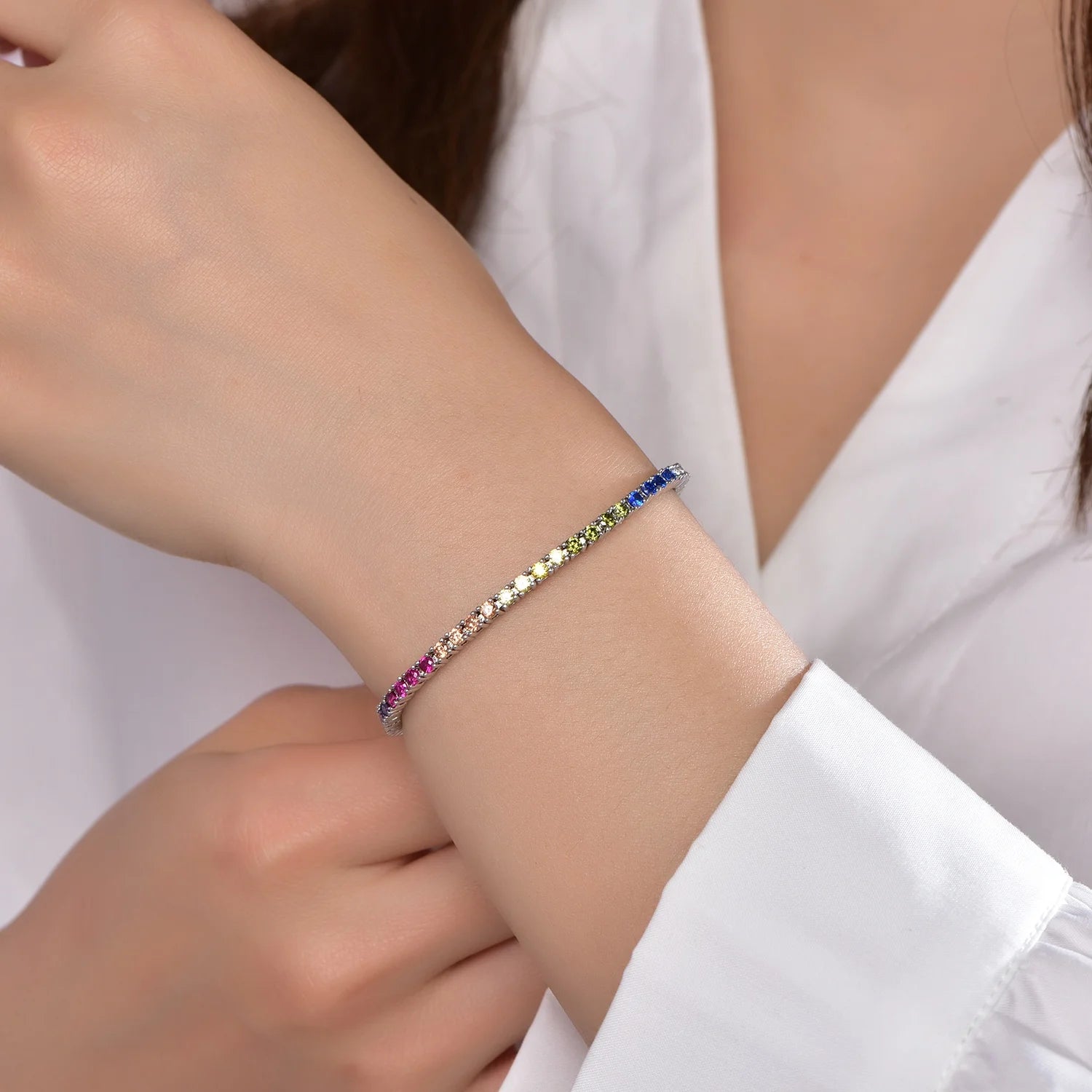 Pulsera De Tenis Multi-Gemstone Jewelry rainbow Tennis Bracelet 925 Sterling Silver Bracelet Women